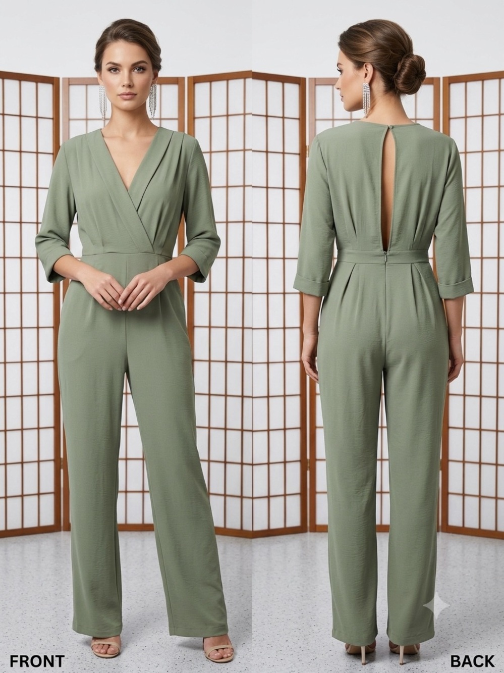 Zara Sage Green Wrap-Style Jumpsuit